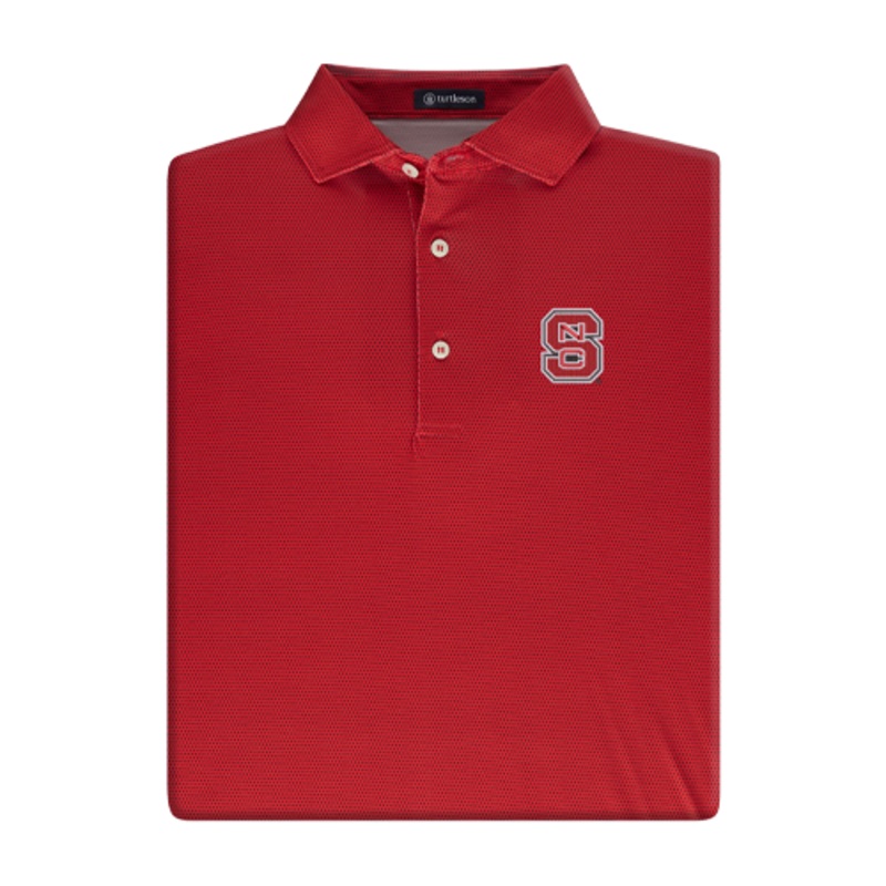 NC State Wolfpack Turtleson Red and Black Dot Block S Performance Polo Small