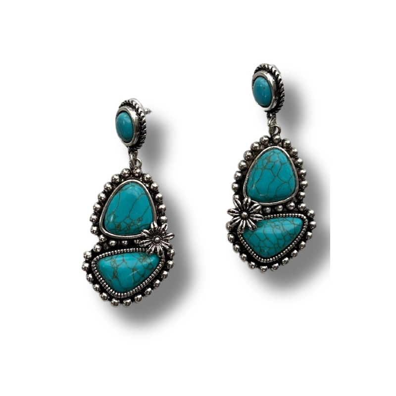 Turquoise Western Detail Dangle Earrings