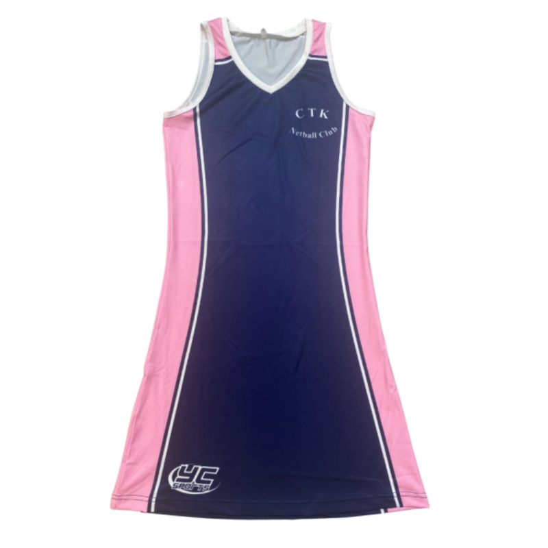 CTK Netball Dress (LONG LENGTH) 8 navy/pink/white