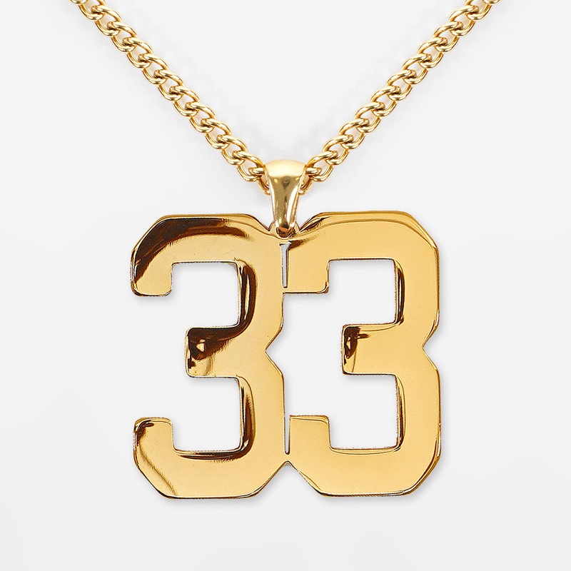 33 Number Pendant with Chain Necklace – Gold Plated Stainless Steel Kids (16″) Gold
