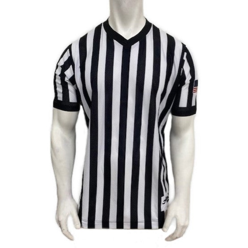 *NEW* Honig’s Pro-Stretch V-Neck Basketball Officials Jersey Sublimated American Flag on Left Sleeve Small