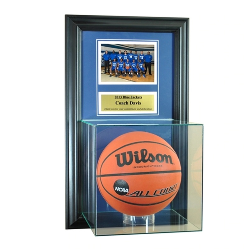 Wall Mounted Basketball Display Case  5×7 Photo & Engraving Plate