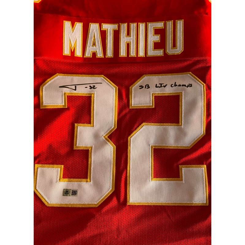 Tyrann Mathieu Autographed “SB LIV Champs” Custom Red Kansas City Jersey
