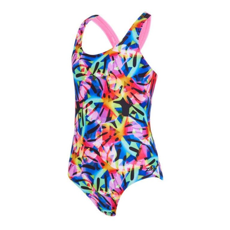 Zoggs Rainbow Palms Girls Rowleeback Swimming Costume 6