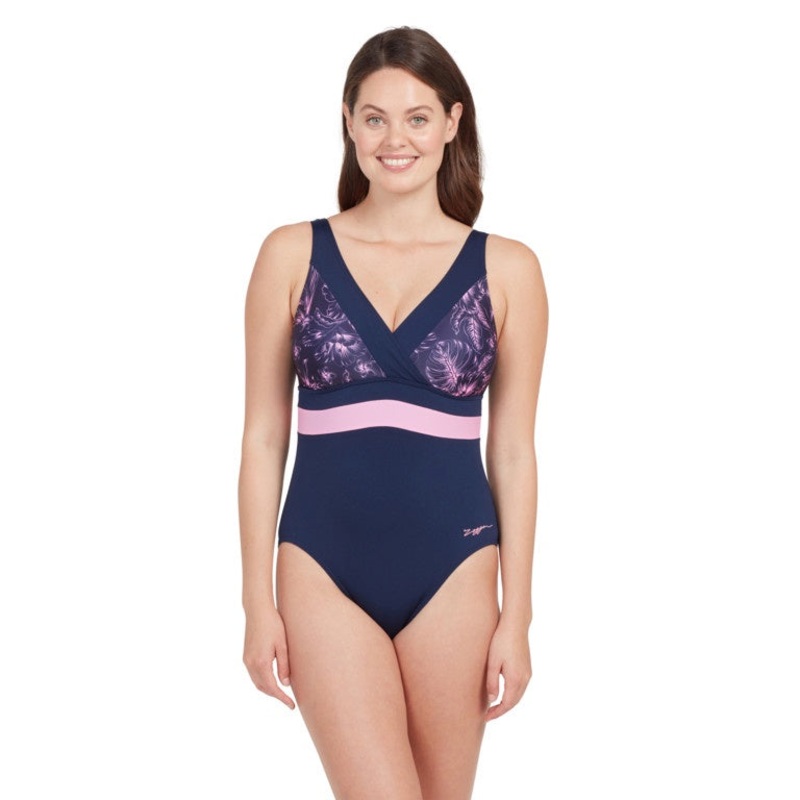 Zoggs Sunset Bloom Square Back Ladies Swimming Costume 10