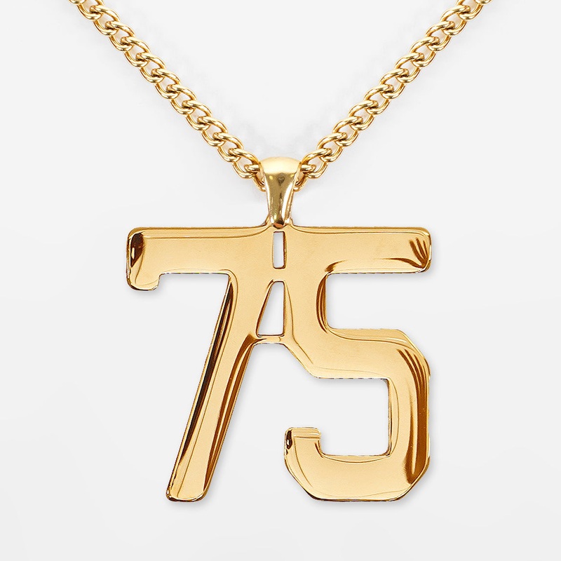 75 Number Pendant with Chain Kids Necklace – Gold Plated Stainless Steel Kids (16″) Gold