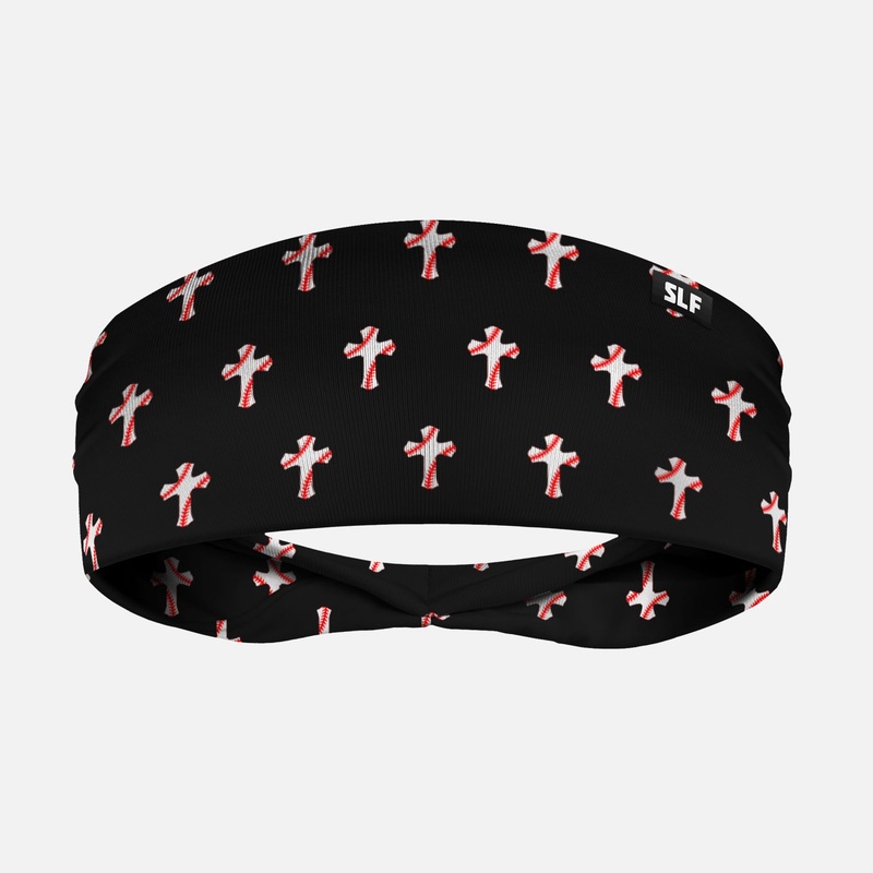 Baseball Cross Pattern Black Headband ONE SIZE Black