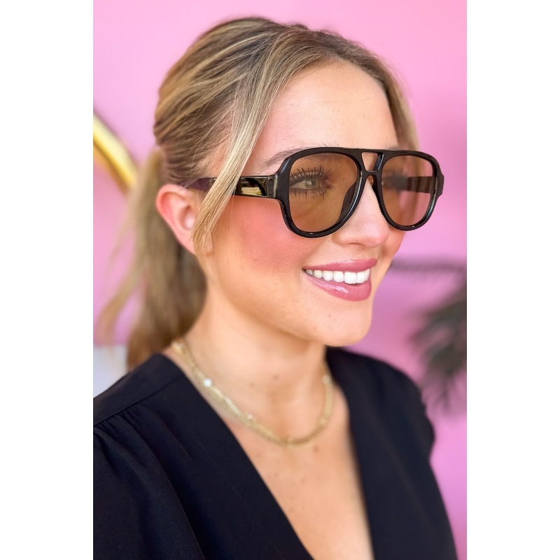 Black Yellow Lense Aviator Sunglasses