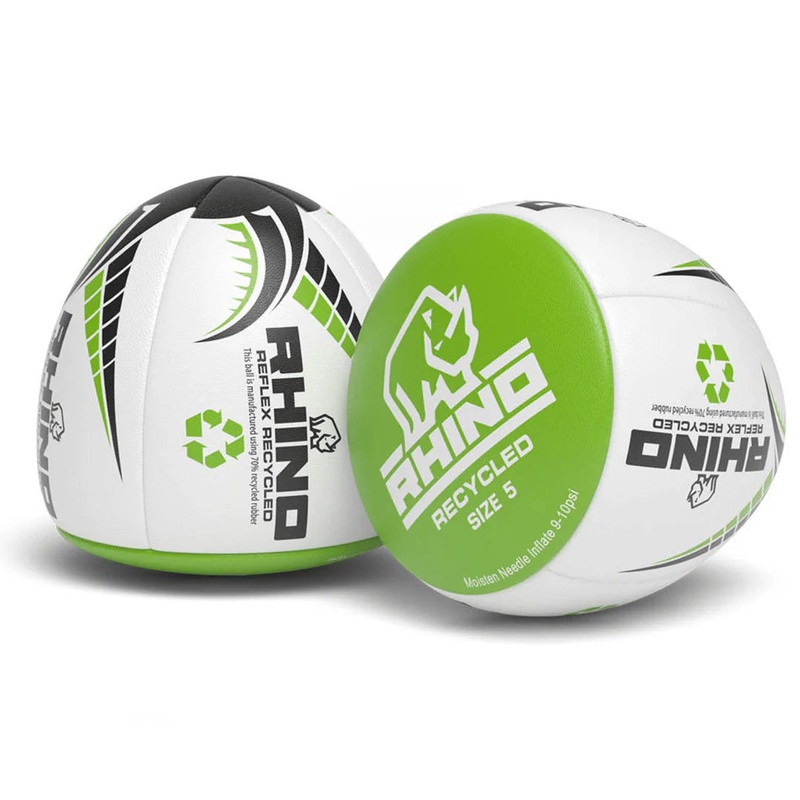 Rhino Reflex Recycled Half Rugby Skills Ball White/Black/Green S5