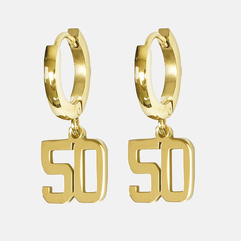 50 Number Earring – Gold Plated Stainless Steel Gold