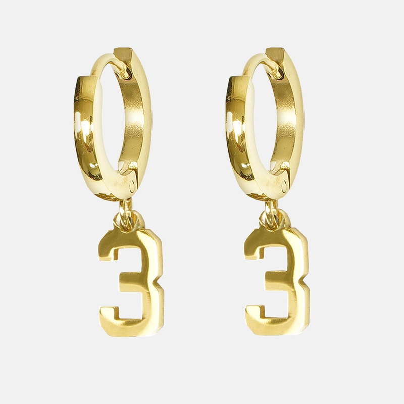 3 Number Earring – Gold Plated Stainless Steel Gold