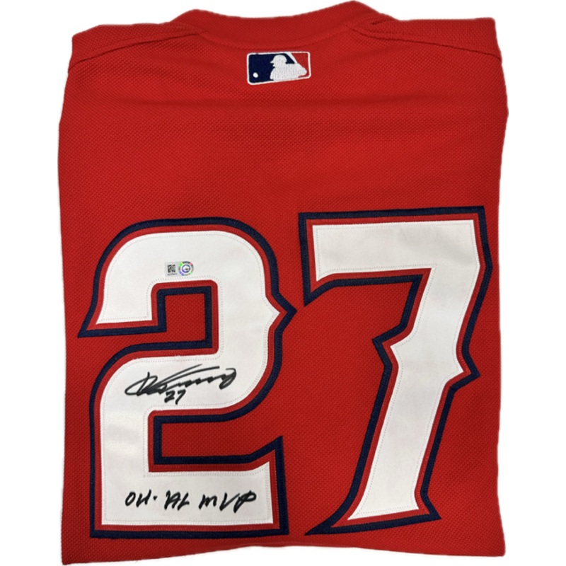 Vladimir Guerrero Sr. Autographed “04 AL MVP” Angels Red Batting Practice Jersey
