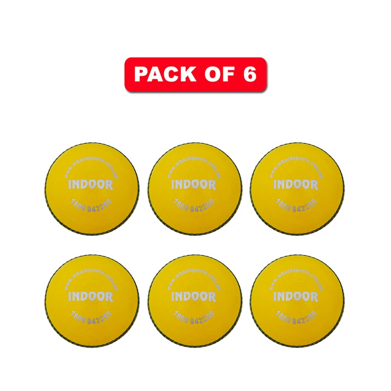 WHACK Indoor Leather Cricket Ball Bundle – Yellow – Pack of 6x or 12x Pack of 6