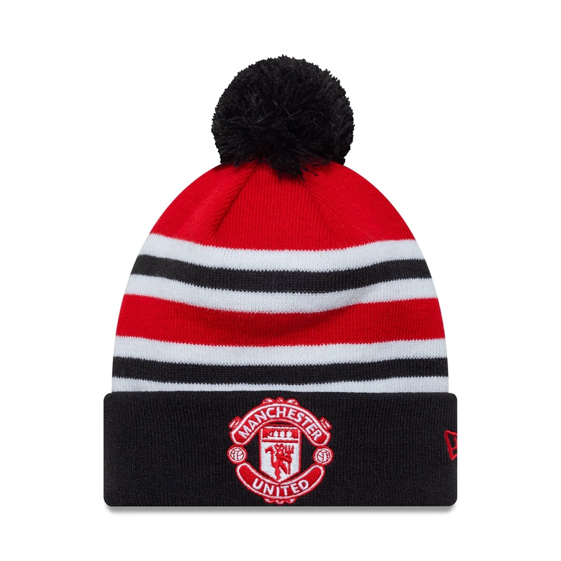 Manchester United Bar Stripe Beanie Adults – Scarlet/Black