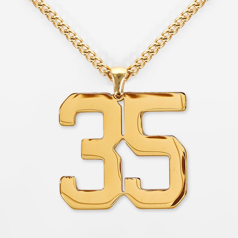 35 Number Pendant with Chain Necklace – Gold Plated Stainless Steel Kids (16″) Gold