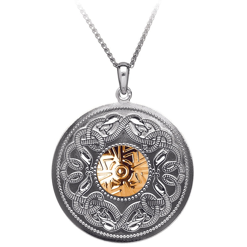 Celtic Warrior Pendant  Large Disc with 18K Gold Bead Large Pendant