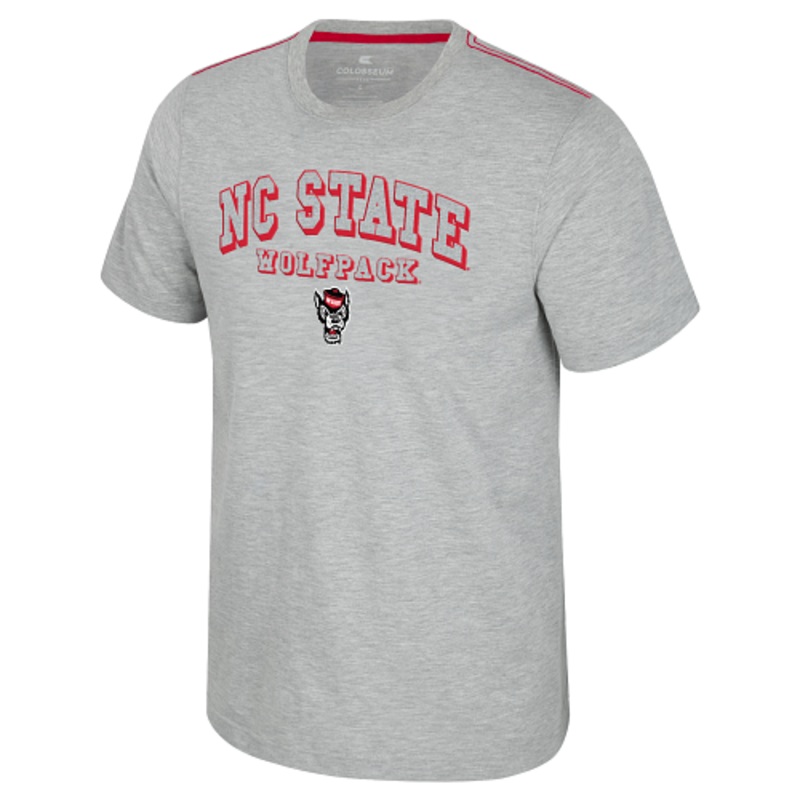 NC State Wolfpack Men’s Heather Grey Shadow Letter Wolfhead T-Shirt Small