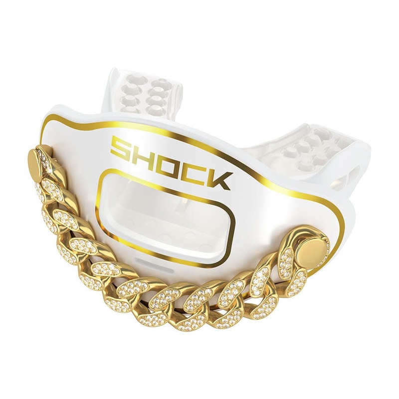 3D Bling Chain Max AirFlow Football Mouthguard White/Gold OSFM