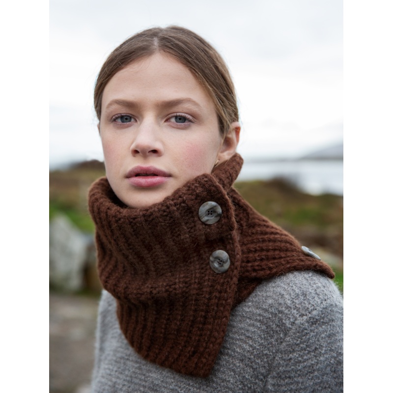 Button Cowl Neck Collar Chestnut