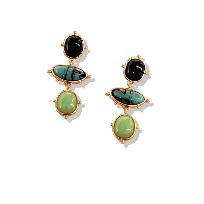 Turquoise Abstract Stone Cluster Link Dangle Earrings *FINAL SALE*