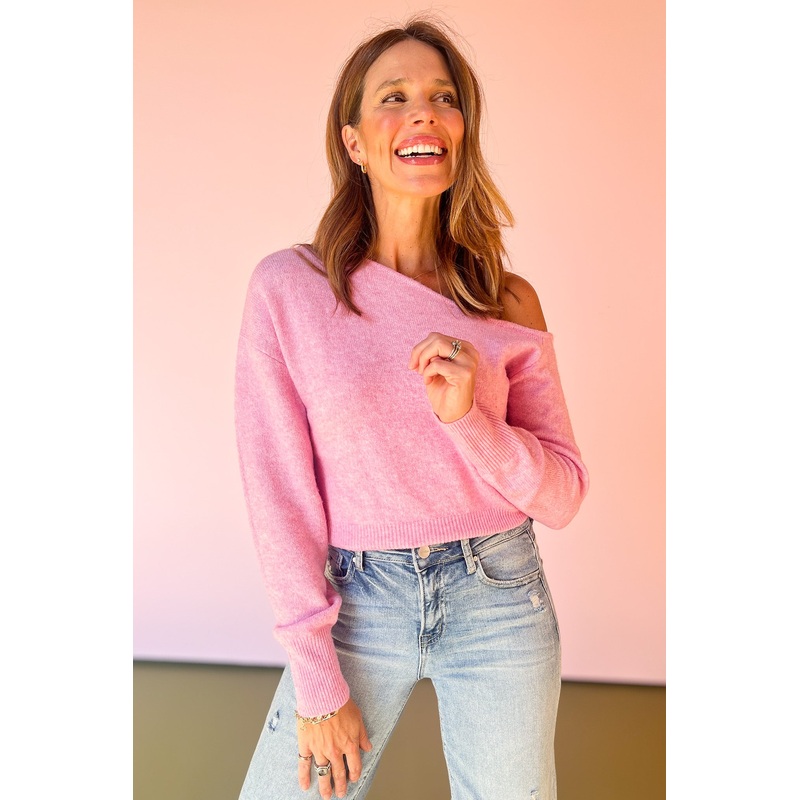 Pink Knit Off The Shoulder Top *FINAL SALE* Small