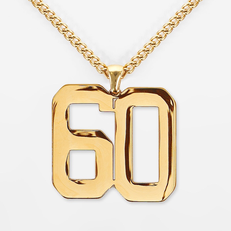 60 Number Pendant with Chain Kids Necklace – Gold Plated Stainless Steel Kids (16″) Gold