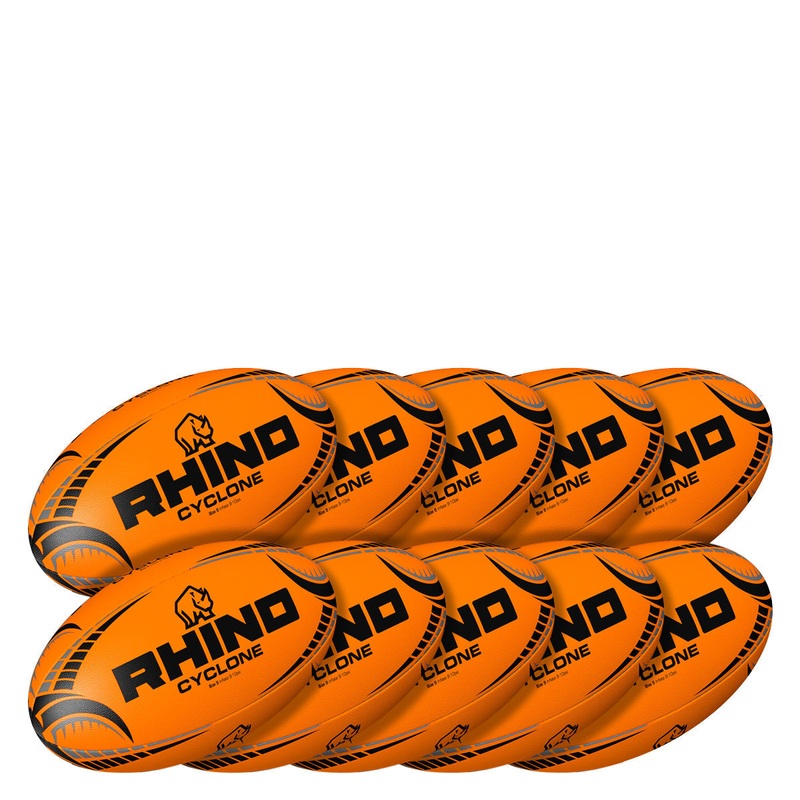 10pc Fluorescent Cyclone Practice Rugby Ball Bundle 5 Fluro Orange