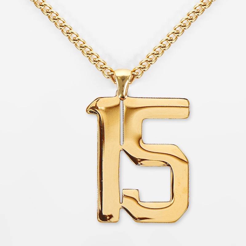15 Number Pendant with Chain Kids Necklace – Gold Plated Stainless Steel Kids (16″) Gold