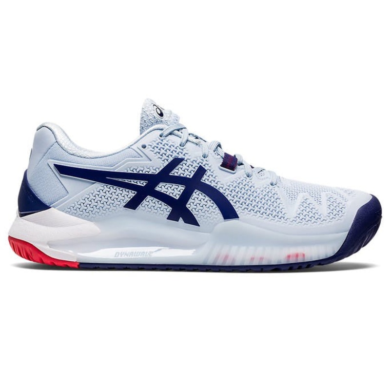 Asics Womens Gel Resolution 8 Wide (Hardcourt) Tennis Shoe – Soft Sky/Dive Blue US 7.5