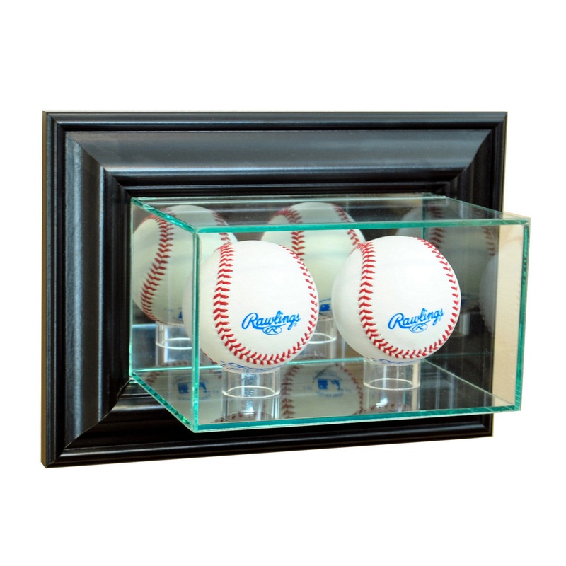 Wall Mounted Double Baseball Display Case with Mirrors