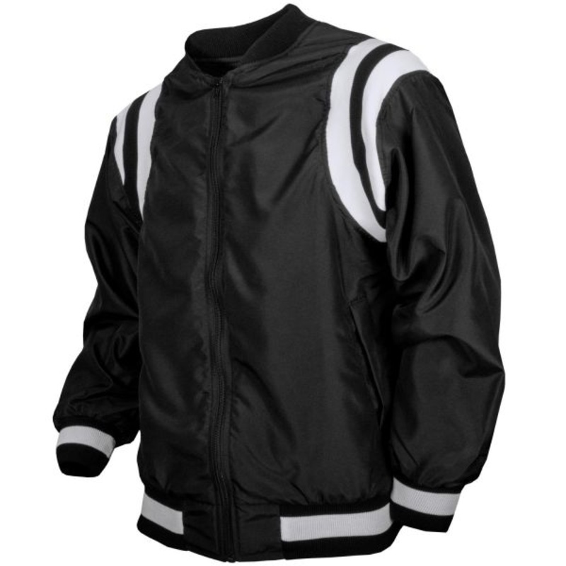 Zip Front Pre-Game Basketball Jacket – Black w/ White Dual Shoulder Stripes Small