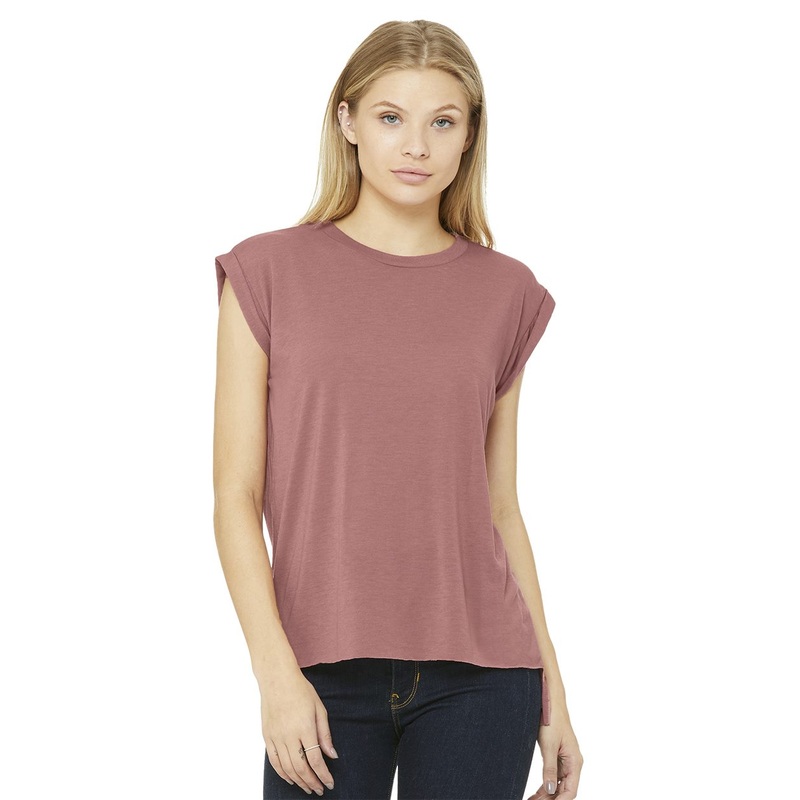 BELLA + CANVAS Women’s Flowy Rolled Cuffs Muscle Tee Black S