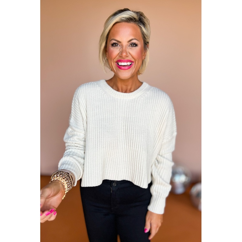 Cream Knit Crew Neck Drop Shoulder Sweater *FINAL SALE* Small
