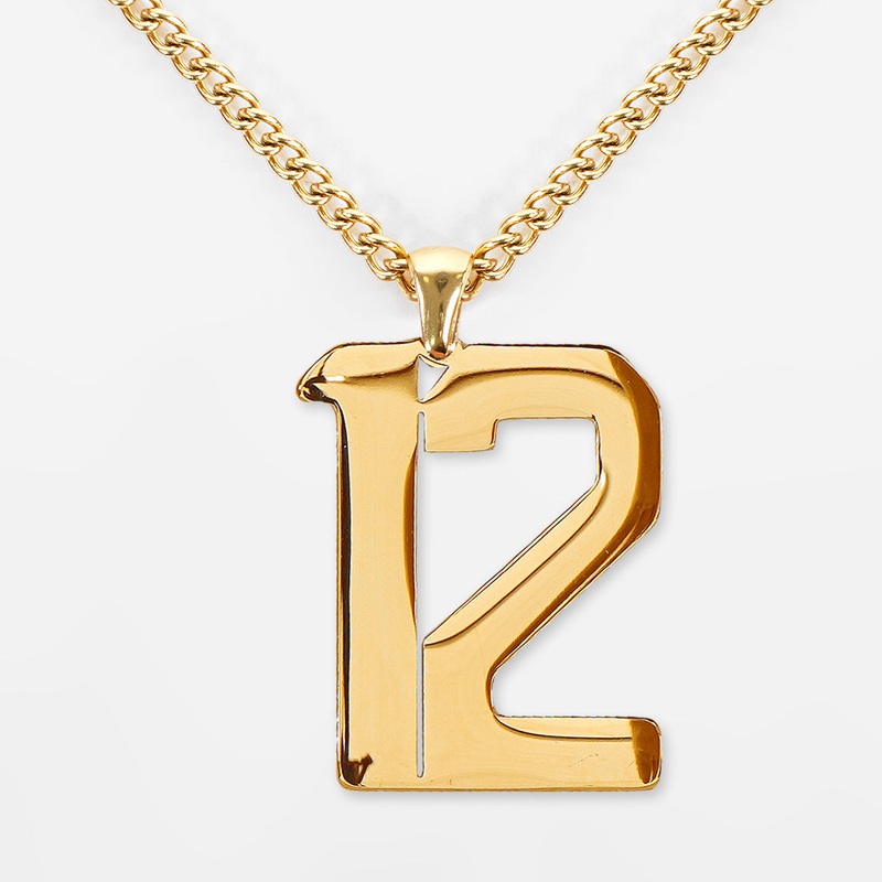 12 Number Pendant with Chain Necklace – Gold Plated Stainless Steel Kids (16″) Gold
