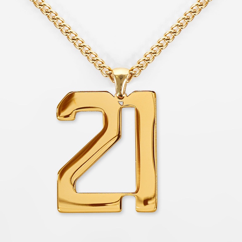 21 Number Pendant with Chain Necklace – Gold Plated Stainless Steel Kids (16″) Gold