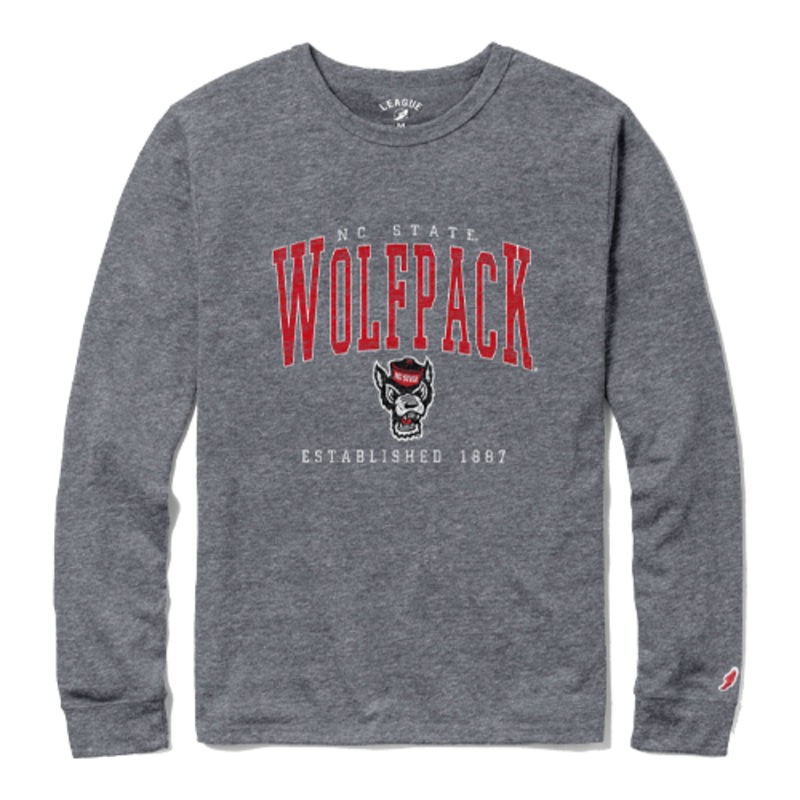 NC State Wolfpack Heather Grey Victory Falls Est.1887 Long Sleeve T-Shirt Small
