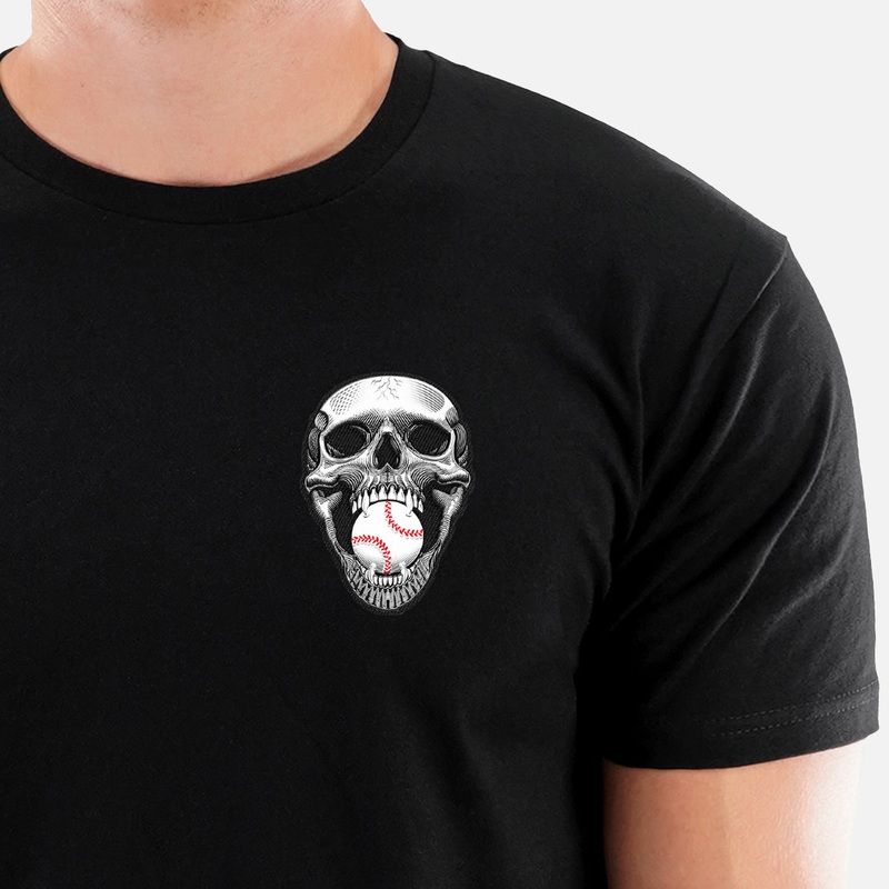 Baseball Skull Patch Tri-Blend T-Shirt White XXS
