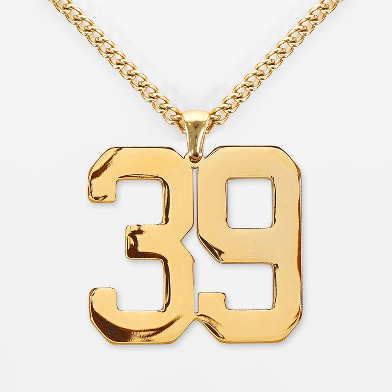 39 Number Pendant with Chain Necklace – Gold Plated Stainless Steel Kids (16″) Gold