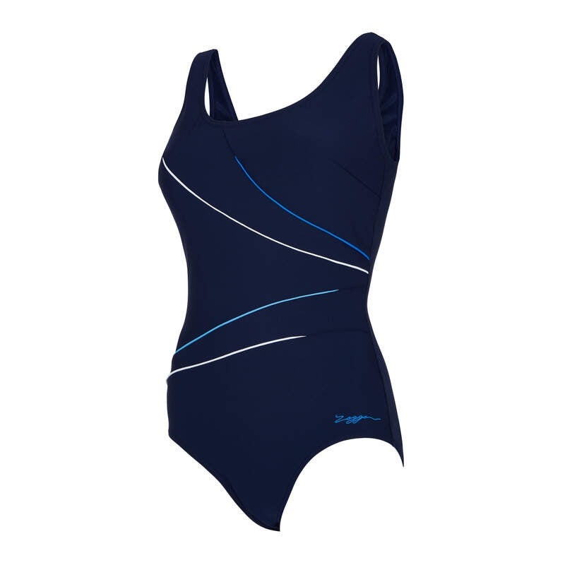 Zoggs Macmasters Scoopback Ladies Swimming Costume – Blue/White 10