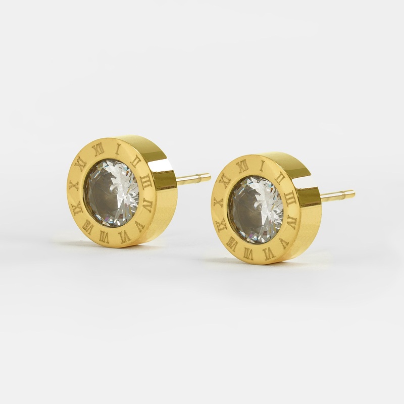 Roman Numeral Stud Earrings – Gold Plated Stainless Steel ONE SIZE Gold