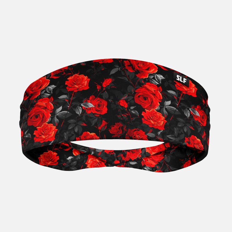 Red Roses Pattern Headband ONE SIZE Red/Black