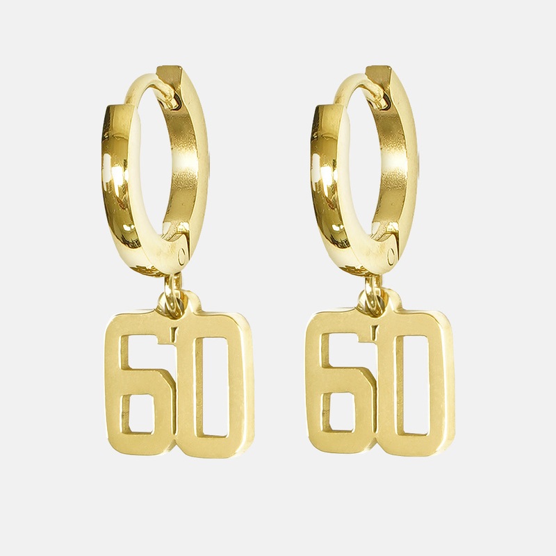 60 Number Earring – Gold Plated Stainless Steel Gold