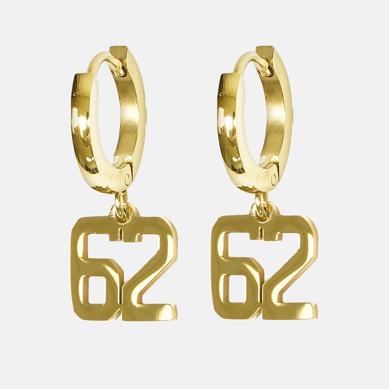 62 Number Earring – Gold Plated Stainless Steel Gold