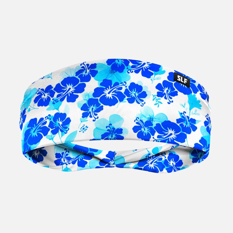 Blue Hibiscus Headband ONE SIZE Blue/White