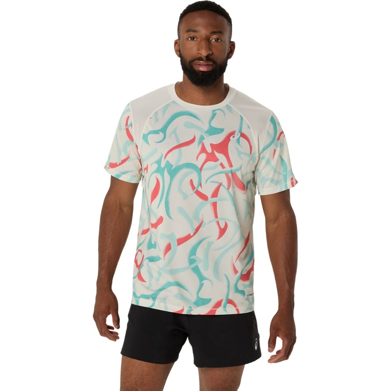 Asics Men’s Road All Over Print Short Sleeve Top Birch XS
