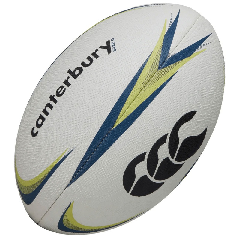 Canterbury Mentre Rugby Ball – Size 5 White/Lime/Blue