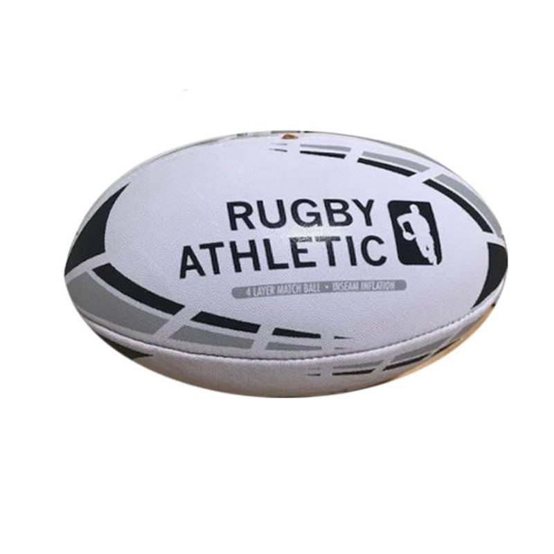 *WHITE W/ BLACK + GREY LINES RUGBY BALL – SIZE 5