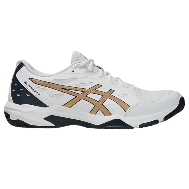 Asics Gel Rocket 11  Indoor Court Shoe – White/Pure Gold UK 4