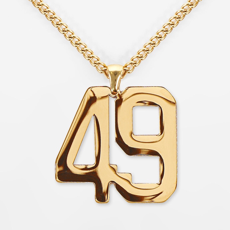 49 Number Pendant with Chain Necklace – Gold Plated Stainless Steel Kids (16″) Gold