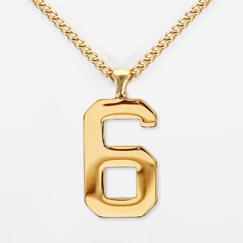 6 Number Pendant with Chain Kids Necklace – Gold Plated Stainless Steel Kids (16″) Gold